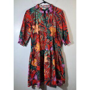Womens Maude Vivante V Neck Tiered Hawaiian Dress‎ Waist Pockets  XL Cotton #41